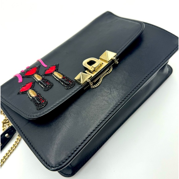 Valentino Garavani Black Leather Lipstick Demilune Rockstud Bag Preloved Purse - Picture 13 of 16
